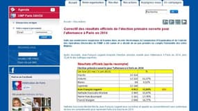 Dans la nuit de mercredi à jeudi, une page pour le moins étrange s'est affichée sur le site Internet de la fédération UMP de Paris. Un tableau de résultats des votes pour la primaire donnait Legaret gagnant contre NKM.