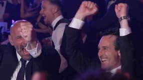 Unai Emery célébrant la qualification d'Aston Villa pour la Ligue des champions, le 14 mai 2024