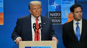 Donald Trump lors d'une conférence de presse pendant le sommet de l'OTAN à La Haye, le 25 juin 2025.