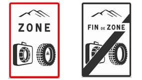 Le panneau marquera le début et la fin de la zone où les pneus hiver et dispositifs amovibles sont obligatoires.