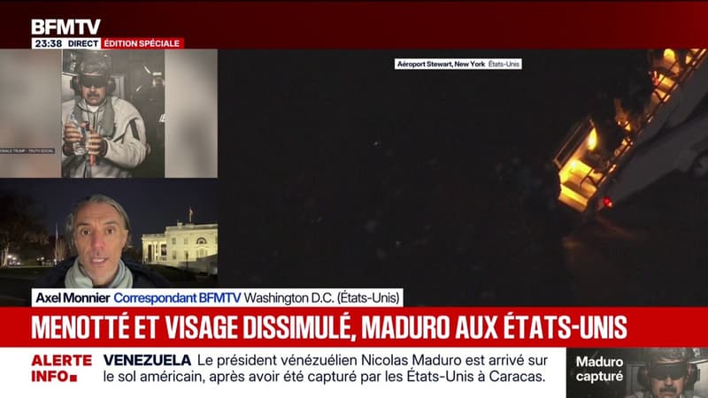 Menotté et visage dissimulé, le président vénézuélien Nicolas Maduro est arrivé sur le sol américain