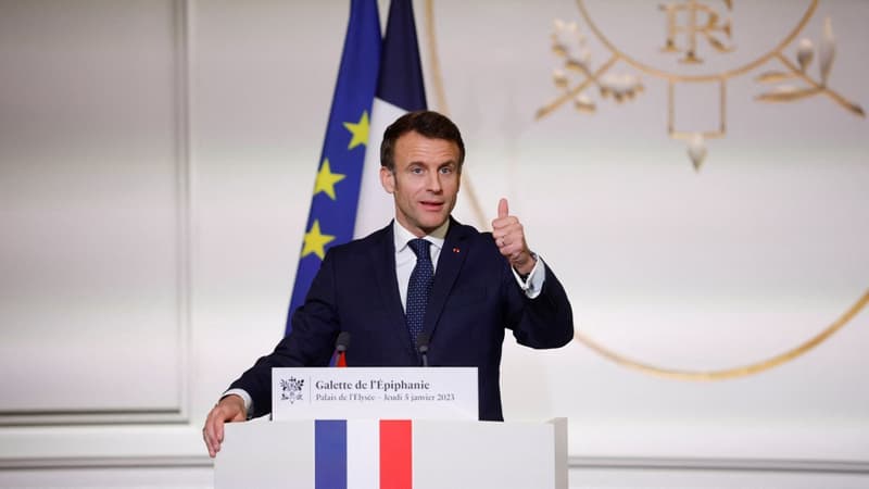 Emmanuel Macron à l'Élysée le 5 janvier 2022 pour la galette des rois 