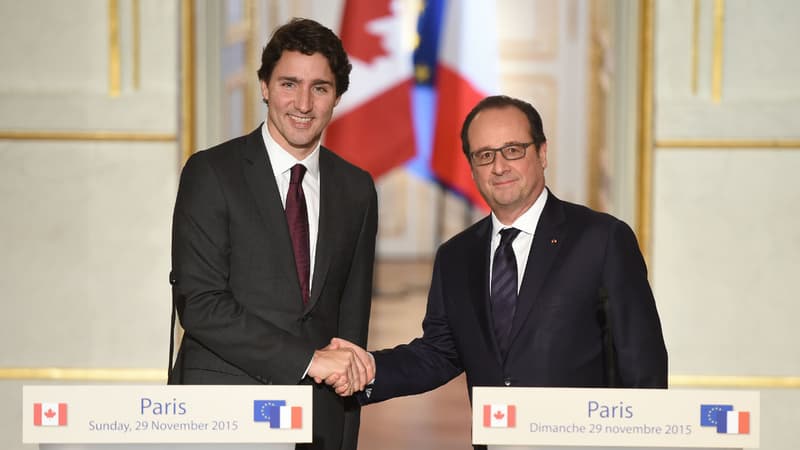 François Hollande recevait le Premier ministre canadien à la veille de l'ouverture de la Cop21.