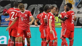Les joueurs du Bayern (dont Müller, Sabitzer, Gnabry et Upamecano), lors de la 1e journée de Bundesliga, le 5 août 2022