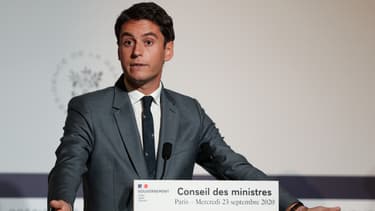 Le porte-parole du gouvernement Gabriel Attal lors du point presse à l'issue du Conseil des ministres du 23 septembre 2020