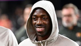 Ousmane Dembélé tout sourire lors du match amical entre le Barça et l'AC Milan, mercredi 2 août à Las Vegas