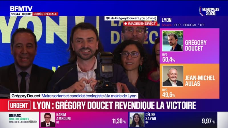 Municipales 2026: "Les Lyonnaises et les Lyonnais ont choisi de maintenir une trajectoire responsable": déclare Grégory Doucet
