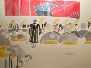 Croquis de l'audience du procès des viols de Mazan le 2 décembre 2024 à Avignon