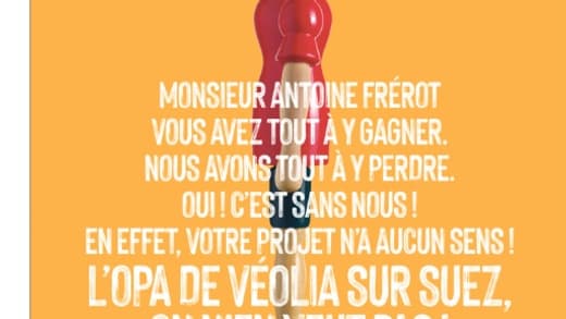 Publicité des syndicats de Suez contre l'OPA de Veolia