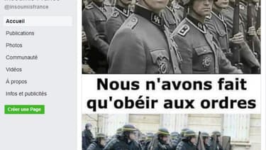 Capture d'écran du post sur la page Facebook «Insoumis France», supprimé depuis.