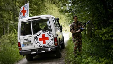 Un exercice de simulation du Comité international de la Croix-Rouge à Versoix en Suisse, en 2013