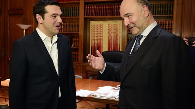 Alexis Tsipras en compagnie de Pierre Moscovici, Commissaire européen aux Affaires économiques.