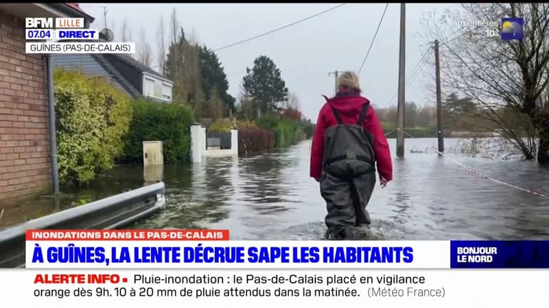 Inondations dans le Pas-de-Calais: à Guînes, la lente décrue démoralise les habitants