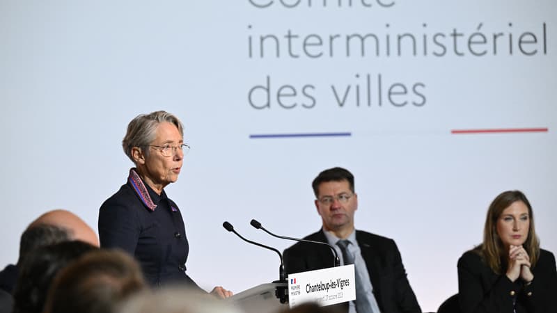 Élisabeth Borne lors du Comité interministériel des villes à Chanteloup-les-Vignes le 27 octobre 2023