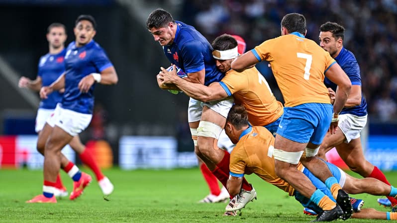 Paul Boudehent lors du match de Coupe du monde entre la France et l'Uruguay (27-12), le 14 septembre 2023