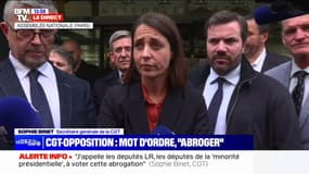 "Quand on est syndicaliste, on ne lâche rien" affirme Sophie Binet (CGT) à la sortie d'une réunion avec les députés Liot