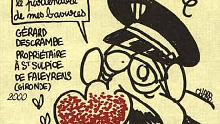 Le dessin de Charb, réalisé en 1991 pour un vin bio de Géard Descrambe.