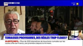 "C'est toujours très compliqué de satisfaire tout le monde" , déplore Didier Chenet, président du GNI-Synhorcat, à propos des bars parisiens qui n'ont pas la possibilité d'étendre leurs terrasses