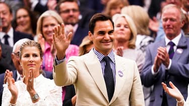 Roger Federer lors de son intronisation dans la Royal Box du Centre Court de Wimbledon, le 4 juillet 2023 