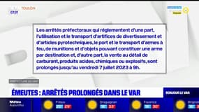 Var: les arrêtés préfectoraux à la suite des émeutes sont prolongés
