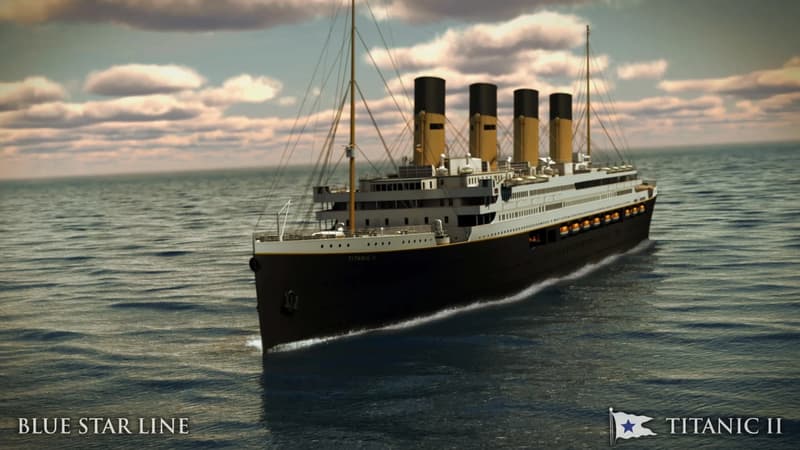 Une image de synthèse du projet Titanic II, une réplique du célèbre navire, par la société Blue Star Line du milliardaire Clive Palmer, le 13 mars 2024.