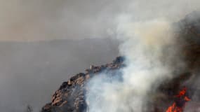 Le feu sur les hauteurs de la commune de Rodès, dans les Pyrénées-Orientales , le 11 août 2016.