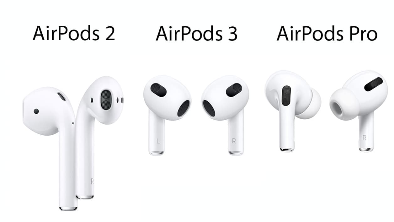 Les trois modèles d'AirPods commercialisés par Apple