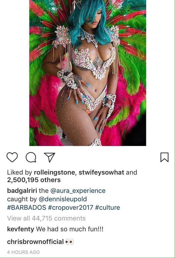 Un commentaire de Chris Brown sous une photo de Rihanna