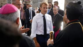 Le président français Emmanuel Macron dans une égalise de Mossoul, en Irak, le 29 août 2021
