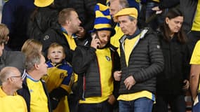 Des supporters suédois lors du match contre la Belgique à Bruxelles, le 16 octobre 2023