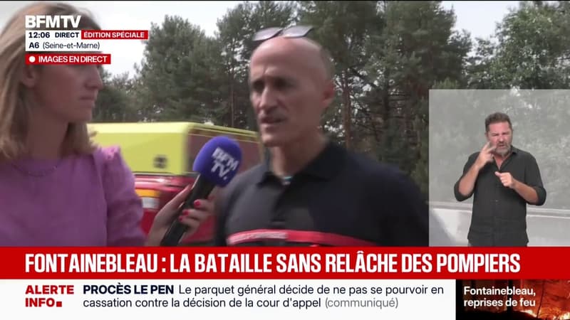 Incendie de Fontainebleau: les pompiers à pied d'oeuvre sur l'A6, toujours fermée à la circulation