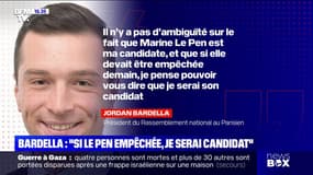 Le président du RN Jordan Bardella a indiqué que si Marine Le Pen est "empêchée" pour la présidentielle 2027, "il sera candidat"