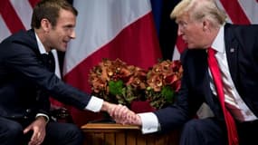 Les présidents français Emmanuel Macron (g) et Donald Trump, le 18 septembre 2017 à New York