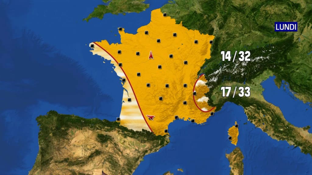 Carte des températures de lundi. Carte des températures de lundi.