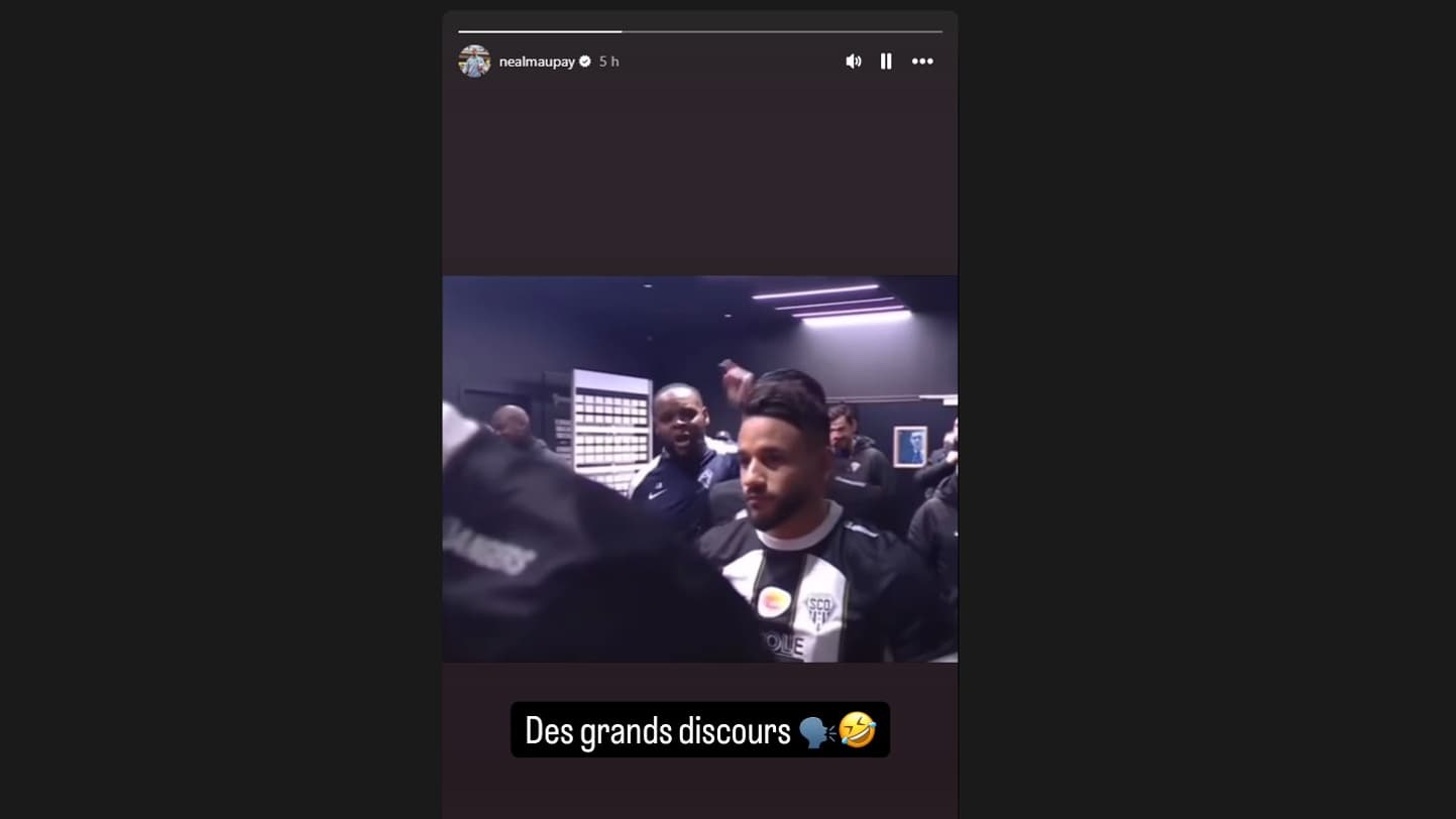La story Instagram de Neal Maupay se moquant du discours d'avant-match du préparateur physique angevin, le 9 février 2025
