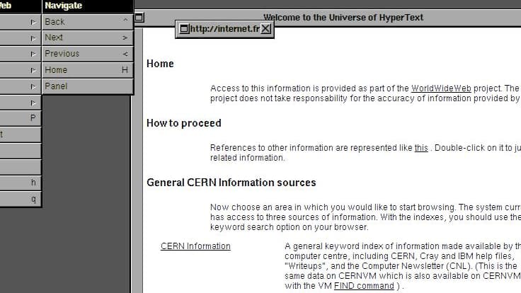 Une simulation du premier navigateur Web.
