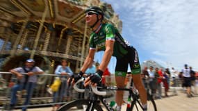 Thomas Voeckler le 8 juillet 2014 à l'arrivée de la 4e étape du Tour de France à Lille, prix de la combativité au terme de la course partie du Touquet