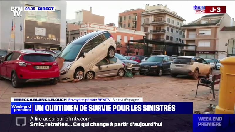 Crues en Espagne: les pompiers évacuent l'eau dans des parkings sous-terrain à Sedaví