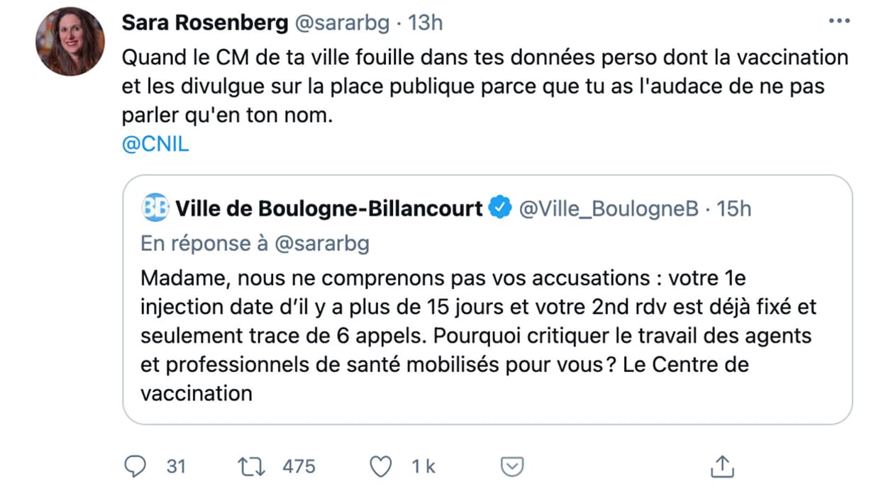 Echange de tweets entre une habitante de Boulogne-Billancourt et la mairie de la ville