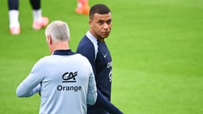 Didier Deschamps et Kylian Mbappé à l'entraînement des Bleus, 15 juin 2024