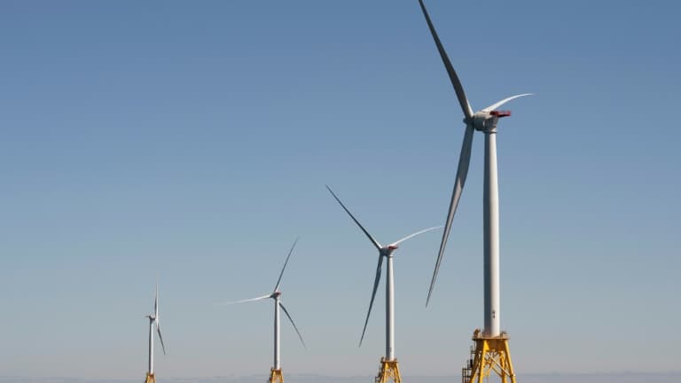 Le champ d'éoliennes en mer Block Island Wind Farm le 14 octobre 2016