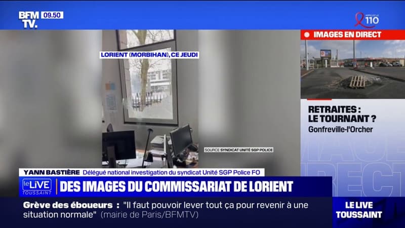 Retraites: les images du commissariat de Lorient vandalisé par des manifestants