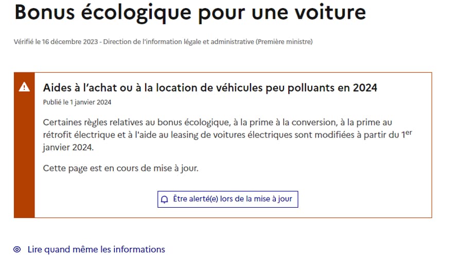 Depuis le 1er janvier, la page d'information du site service-public.fr indique qu'une mise à jour est en cours. Depuis le 1er janvier, la page d'information du site service-public.fr indique qu'une mise à jour est en cours.