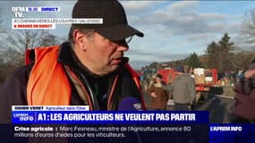 Mobilisation des agriculteurs: "Tant que les réponses à nos revendications ne seront pas claires, nous ne partirons pas", affirme un agriculteur bloquant l'autoroute A1