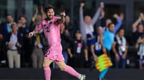 Lionel Messi célèbre son superbe but lors de la victoire de l’Inter Miami contre Kansas City (3-1, Champions Cup de la Concacaf), le 25 février 2025