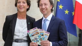 Stéphane Pallez, pdg de la FDJ, et Stéphane Bern lors de la présentation de la première édition des jeux Mission du Patrimoine. 