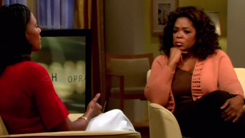 Oprah Winfrey (d) recevait Marion Jones, en 2008