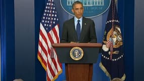 Barack Obama s'exprimant le 19 avril après l'arrestation du deuxième suspect des attentats de Boston.