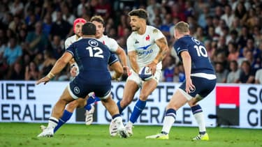 Romain Ntamack lors du match de préparation à la Coupe du monde entre la France et l'Ecosse (30-27), le 12 août 2023