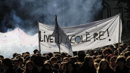 Manifestation étudiante à Nantes jeudi dernier. Le principal syndicat étudiant, l'Unef, appelle à des actions dans toute la France mardi contre la réforme des retraites, faisant le pari de la mobilisation malgré les vacances de la Toussaint. /Photo prise